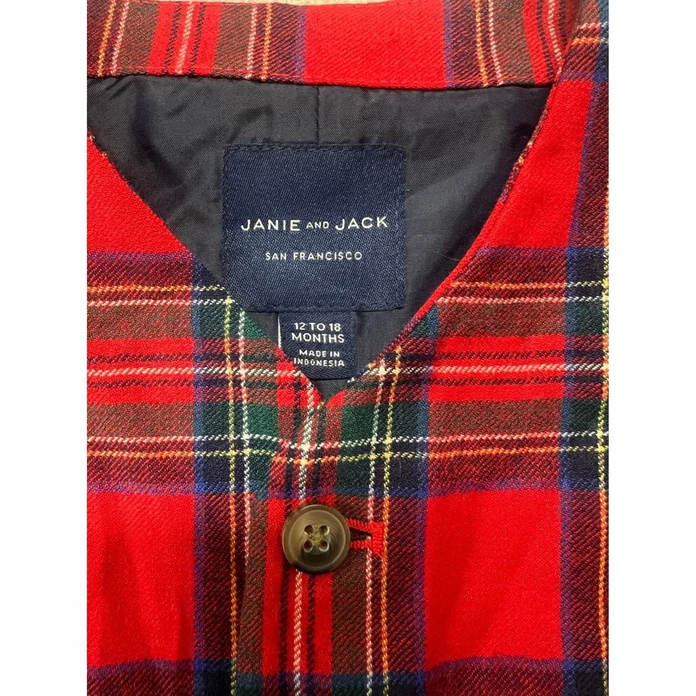 Janie and Jack Red Plaid‎ Formal Wool Vest Boys 12-18 Months Holiday Party